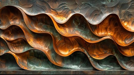 Obraz premium Abstract Copper Sculpture: Geometric Shapes and Textures