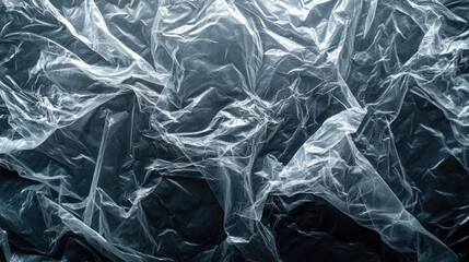 Textured wrinkled plastic wrap against a dark backdrop