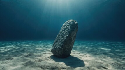 Naklejka premium Stone sculpture positioned on the sandy ocean floor
