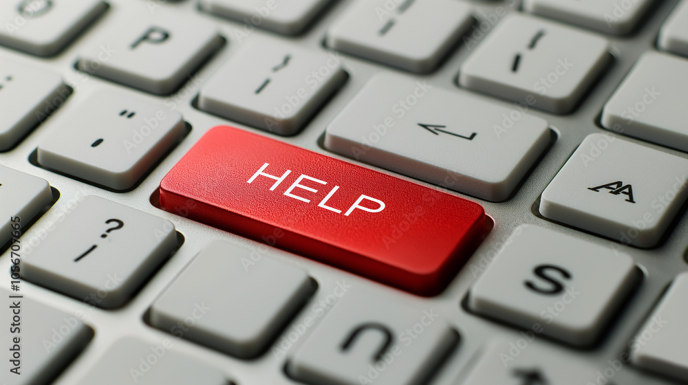 Fototapete help button text written on keyboard button