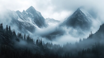 Misty Rocky mountain landscape ideal for poster design