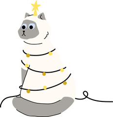 Vector Illustration of Cat Decorated as Christmas Tree