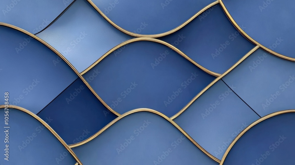 Poster Blue Abstract Pattern with Curved Design Elements