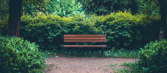 Brown Bench With Green Bushes At The Park And Use Beautiful Background Images Emotional Loneliness Perfect Loneliness Communication Beautiful Through All Parts