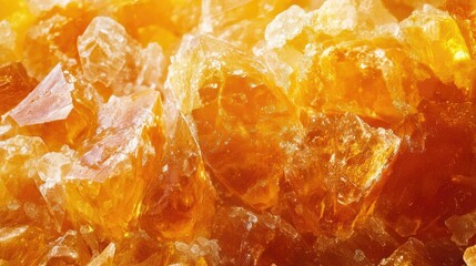Close up of crystallized honey an amber colored substance showcasing intricate details