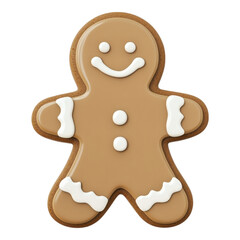 Obraz premium A smiling gingerbread cookie decorated with white icing, resembling a traditional holiday treat, against a black background.