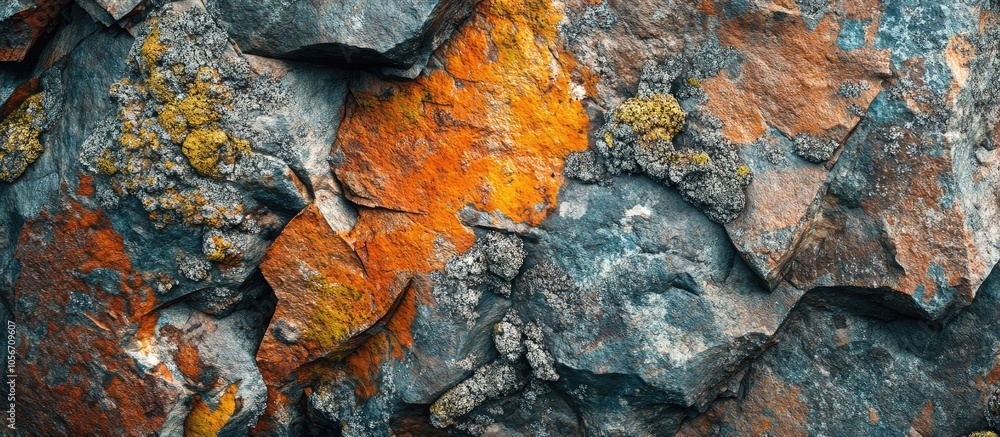 Poster surface of a multicolored boulder close up of a stunning rock surface colorful textured stone incred