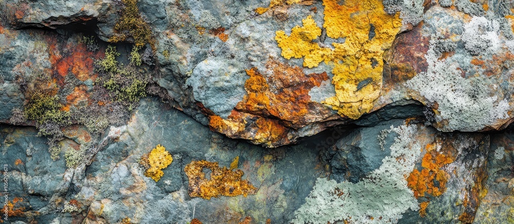 Poster surface of a multicolored boulder close up of a stunning rock surface colorful textured stone incred