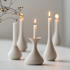 Minimalist candle arrangement on neutral background