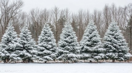 Fototapeta premium Snowy fir trees create a festive Christmas backdrop