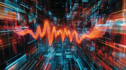 Obraz premium Neon Audio Waves in Digital Art