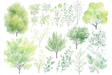 Watercolor Trees and Leaves Illustration