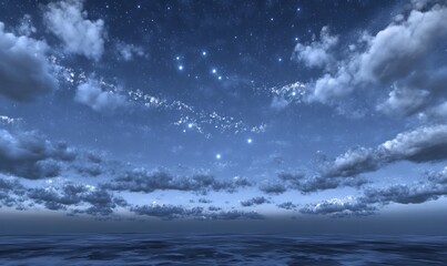 Obraz premium A serene starry night sky depiction, with delicate cloud formations hinting at the vastness of the universe