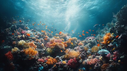 Fototapeta premium Underwater Scene of Colorful Coral Reef and Fish