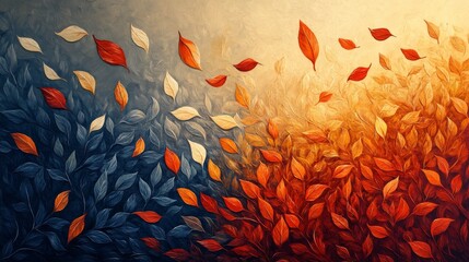 Abstract Painting of Autumn Leaves with a Gradient of Color