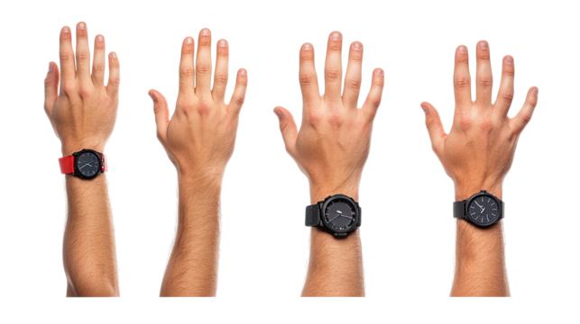 Caucasian Male Hands Showing Different Watches on Transparent Background Generative AI