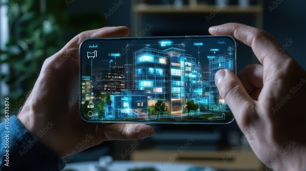 Poster exploring urban architecture through smartphone projections a glimpse into the future of city design