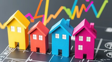 Surreal visualization of property growth through colorful housing trends and market dynamics