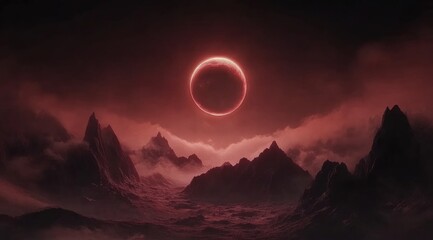 Red Eclipse Over the Mountains