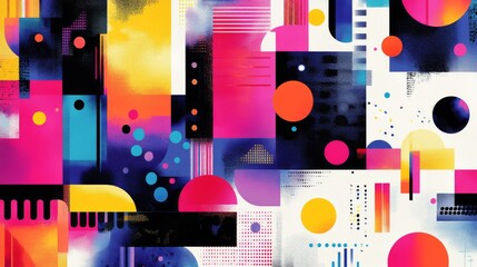Obraz premium Abstract Geometric Composition with Vibrant Colors and Spray Paint Textures