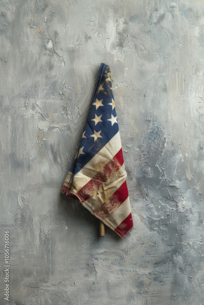 Poster neat and orderly memorial day tribute with a single folded flag on a plain background.