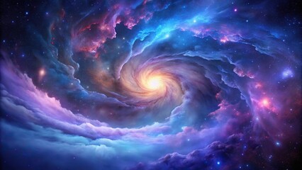 Swirling clouds of purple and blue gas stretch across a starry night sky with vibrant stars and a central nebula, cosmos, celestial bodies, galaxy wallpaper, nebula, galaxy patterns