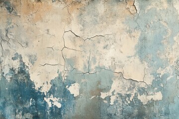 Obraz premium Muted pastel shades of azure, mocha, cream, and slate form a retro-styled textured background, showcasing a worn, fractured concrete surface. Perfect for diverse design applications