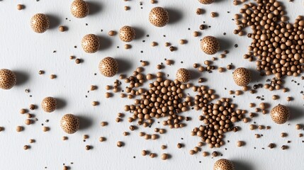 Tiny yellow mustard seeds scattered on a plain white surface.