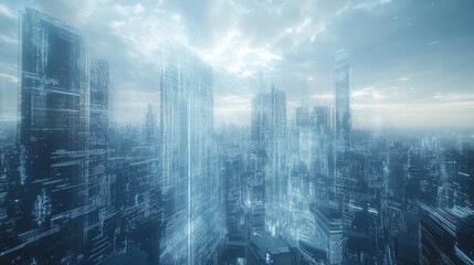 Fototapeta premium Futuristic Cityscape with Glowing Digital Lines