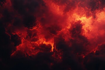 Fototapeta premium Deep red artistic background. Lively ruby ambiance. Flames and fog imagery. Intense scene with imaginative area. Disaster, reckoning, haunting, fall celebration, firestorm, netherworld