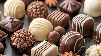 Assorted Chocolate Truffles on Dark Background. Illustration background for presentation 