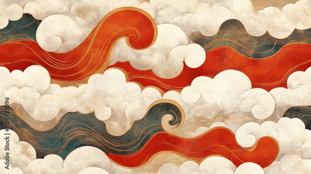 Poster a wave pattern with a blue and red swirl