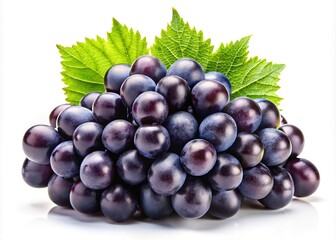 Fototapeta premium Fresh Black Grapes with Leaf on White Background - Beautiful Still Life Photography