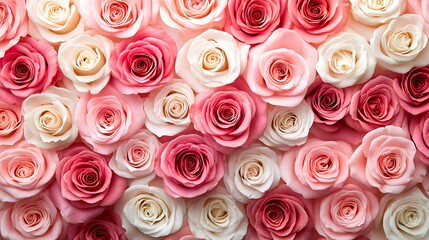 Vibrant pink and white roses in full bloom spread across a pastel and soft background, creating a festive and delicate floral card perfect for summer celebrations.