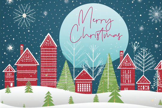 christmas card with house and tree