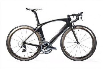 Fototapeta premium A streamlined, ultra-light bicycle crafted from carbon fiber, highlighting cutting-edge design and engineering excellence against a pristine backdrop.