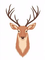 illustration of a regal stag with impressive antlers, showcased frontally against a white backdrop, ideal for nature-inspired design projects.