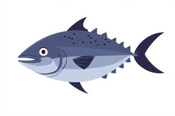 Front view illustration of a tuna fish isolated on a white background, ideal for culinary, ocean life, or seafood-themed projects.