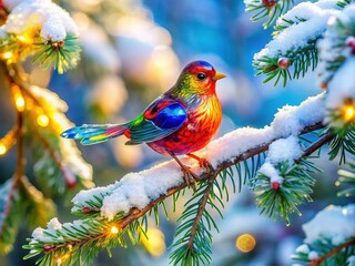 Graceful glass bird ornament resting on snow-dusted branches, offering a breathtaking touch to your decorative holiday collection. Ideal for enhancing your winter wonderland ambiance.