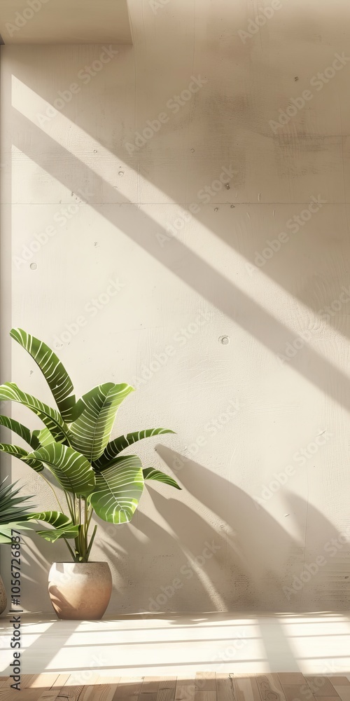 Poster back view of simple plant setup in serene and tranquil settings