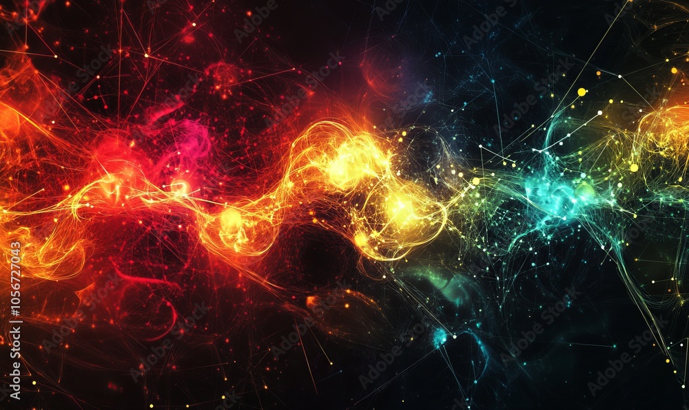 Poster abstract digital background representing business and technology concepts, featuring interconnected 