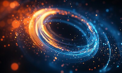 Obraz premium Abstract digital background with glowing circles and lights in blue and orange tones
