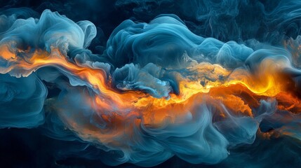 Abstract Swirling Blue and Orange Paint