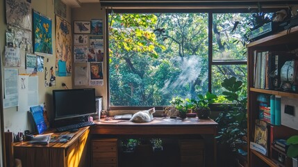 A photo of an interior the room is very cozy and cat interior design