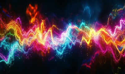 Fototapeta premium Abstract sound wave visual background. Dynamic motion soundwaves neon lines. High frequencies visualization with rainbow colors.