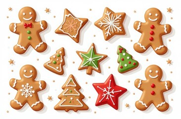 flat illustration, Christmas cookies of different shapes on a light background