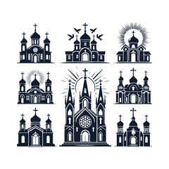 church silhouette set vector illustration