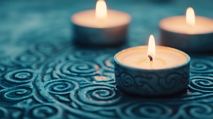 Intricate Rangoli Patterns and Glowing Candles Create a Calm and Inviting Atmosphere at Night. Festival of Lights Concept