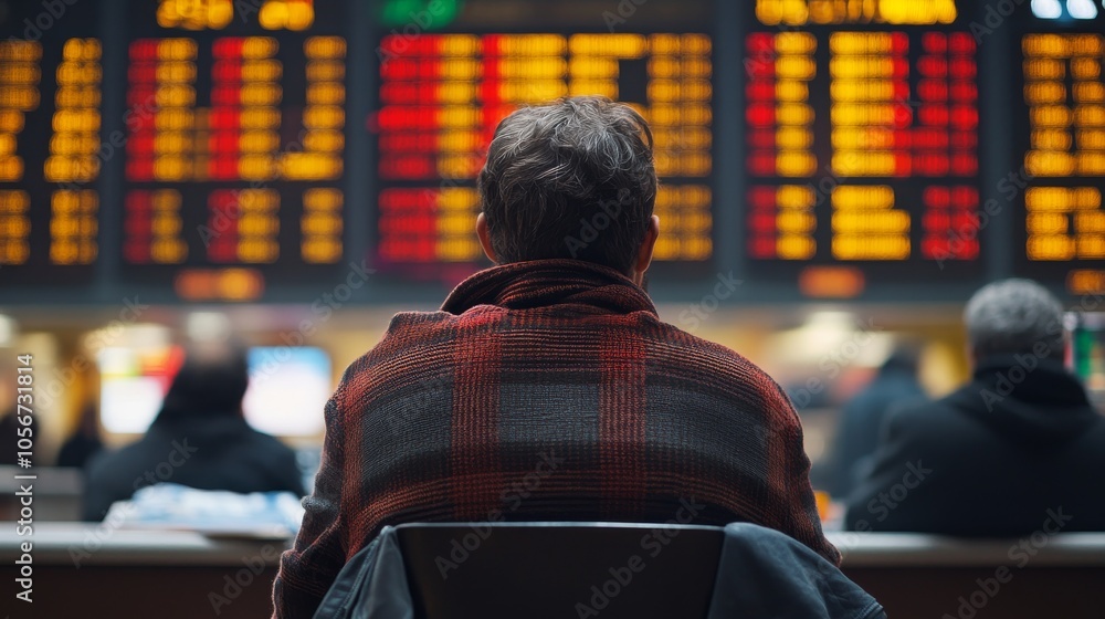 Poster man sitting in front of a large digital display
