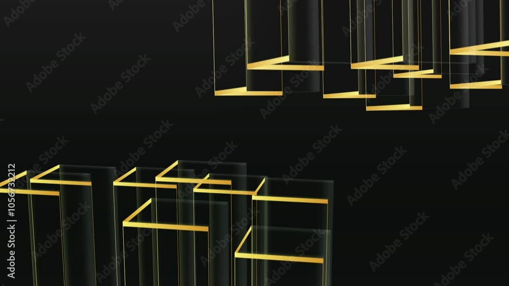 Wall mural cube gold black background animated footage abstract element for motion graphic,loop animation on ba